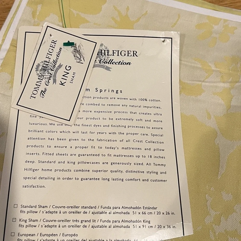 (2) Tommy Hilfiger The Crest Collection‎ Palm Springs King Pillow Sham Yellow